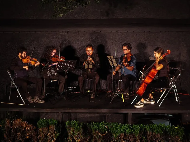 El Ensamble Quincunce tocando en un escenario